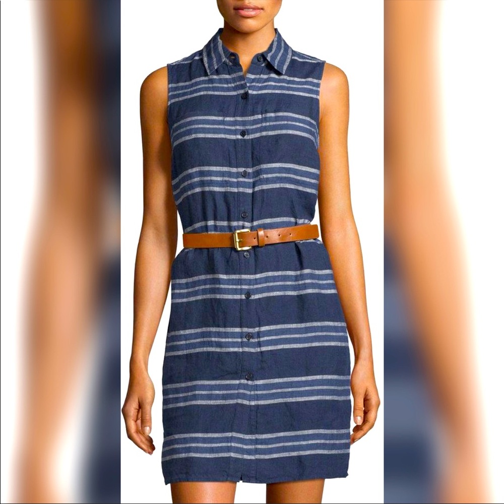 MICHAEL Michael Kors Linen Striped Sleeveless Shirt Dress